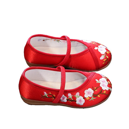 Girls Hanfu Flats Shoes Chinese Style Kids Princess Embroidery Cloth Shoes Dance Versatile Children's Ancient Dress Up Loafers