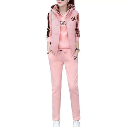 3Pcs/Set Simple Waistcoat Hoodie Pants Patchwork Color Women Tracksuit Multi Pockets Cold Resistant