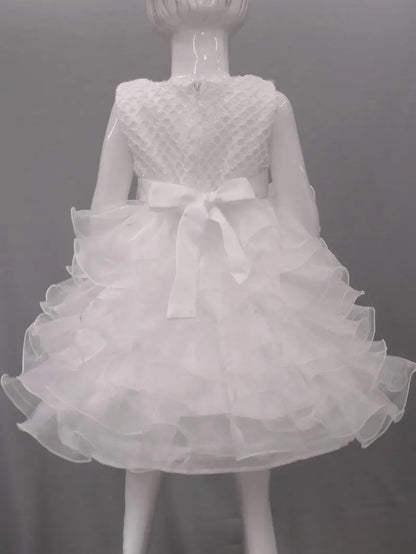 Tutu Beading Flower Baby Girl Dress For Wedding Party Sleeveless Infant Baby Dresses For 1st Birthday Toddler Baptism Clothes