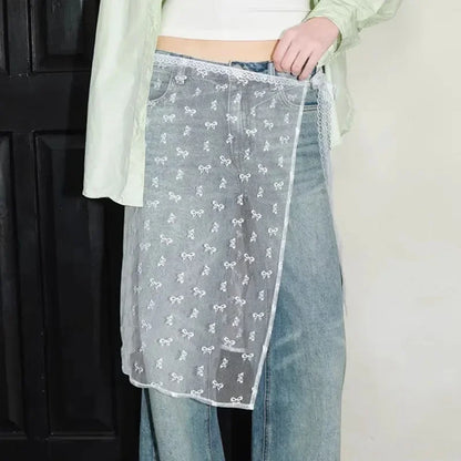 INS Blogger Lace Layered Gauze Skirt Y2k Streetwear Apron Wrap Skirt Lace Up Matching Pants Spicy Girl Stacked Y2k Wrap Skirt
