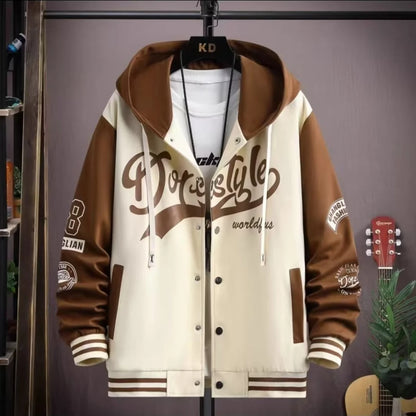 Men's Hooded Baseball Jersey Autumn Korean Casual Hooded Jacket Harajuku High Street Fashion Men's Clothing High Quality Coat