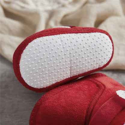 Suefunskry Newborn Baby Winter Snow Boots Contrast Color Ankle Boots Warm Plush Heart Wings Baby Walking Shoes for Toddler 0-18M