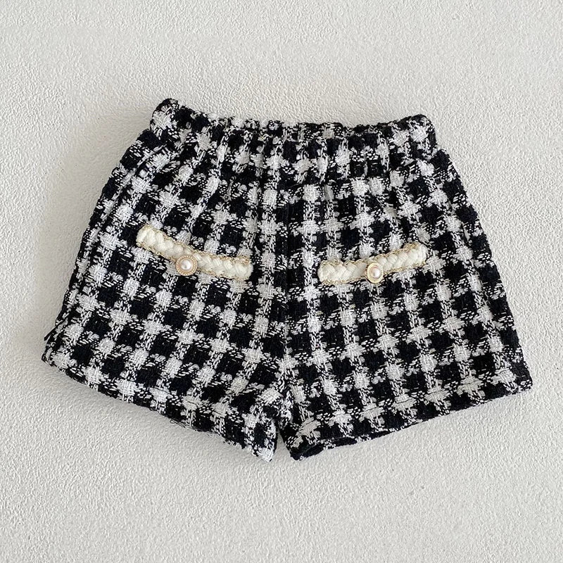 Autumn Winter Korean Style Newborn Baby Girls Clothing Set Long Sleeved Plaid Cardigan Coat+ Shorts 0-3Yrs Children Clothes Suit