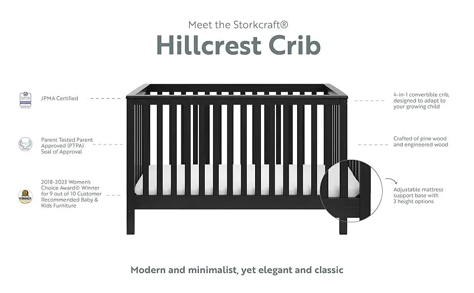 4-in-1 Convertible Crib (Natural) - Converts to Daybed, Toddler Bed, and Full-Size Bed, Fits Standard Full-Size Crib Mattress, A