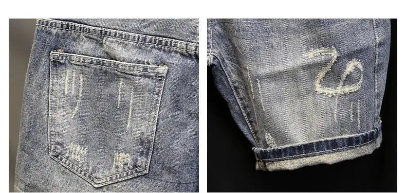 Korean Luxury Clothing Men's Summer Denim Knee Length Shorts 2025 Fashion Designer Ripped Hole Cowboy Korean Slim Short Pants
