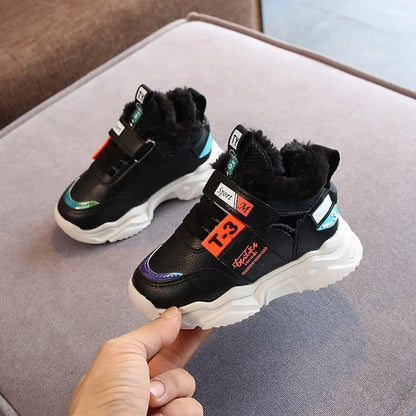 Autumn Winter Girl Children Sport Shoes Breathable Plush Warm Boys Sneakers Boots Soft Light WIth Fur Outdoor Kids Running Shoes