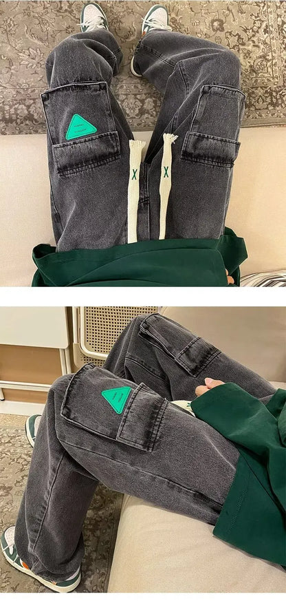 Men's Jeans European and American Pocket Straight Loose Large Size Men and Women Jeans Trendy Ins Hot Sale Skateboard Jeans