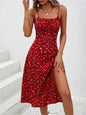 2026 Summer Sexy Spaghetti Straps Dress Women Fashion Polka Dot Print Sleeveless Slit Dress Boho Casual Beach Midi Dresses