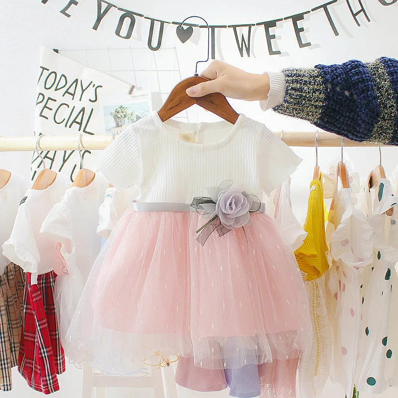 New Baby Girl Dress Summer Newborn Baby Clothes Patchwork Princess Mesh Dress For Girl 1 Year Birthday Infant Baptism Clothing