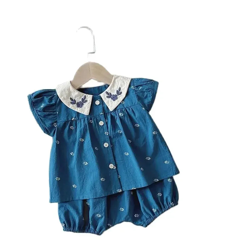 MILANCEL Baby Summer Clothes Set Lovely Peter Pan Collar Blouse and Shorts 2Pcs for Infant Girls Toddler Outfit