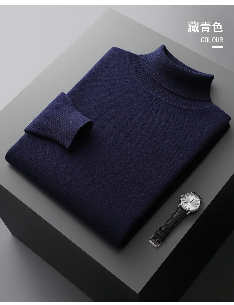 Autumn and winter new 100% merino cashmere sweater men's knitted pullover padded warm turtle neck fashion loose plus size coat