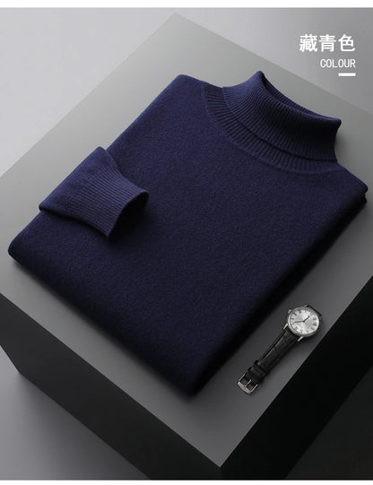 Autumn and winter new 100% merino cashmere sweater men's knitted pullover padded warm turtle neck fashion loose plus size coat