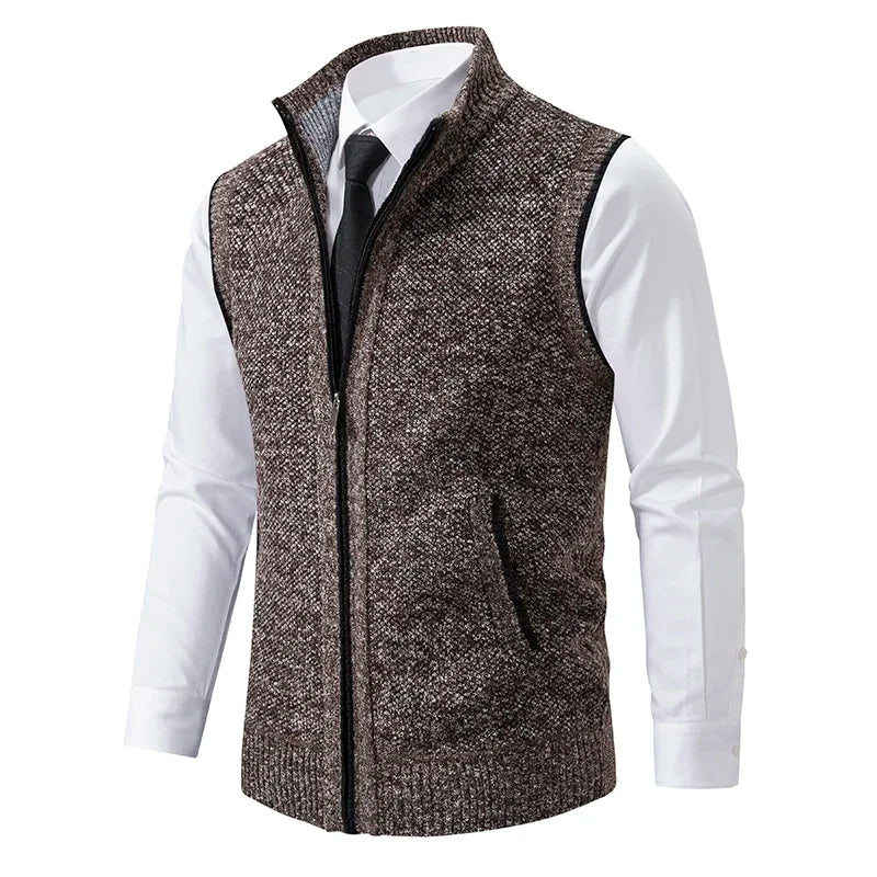 Vest Men Knitted Sleeveless Sweater Jacket Wool Velvet Zipper Cardigan Turn-down Pullovers Turtleneck Sweater coat Knit Waistcoat