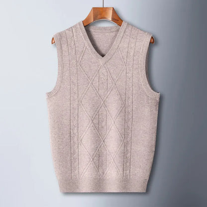 2026 New Trend Men's Business Casual Pullover Wear Warm Sleeveless Wool Knitted Sweater Vest Tops