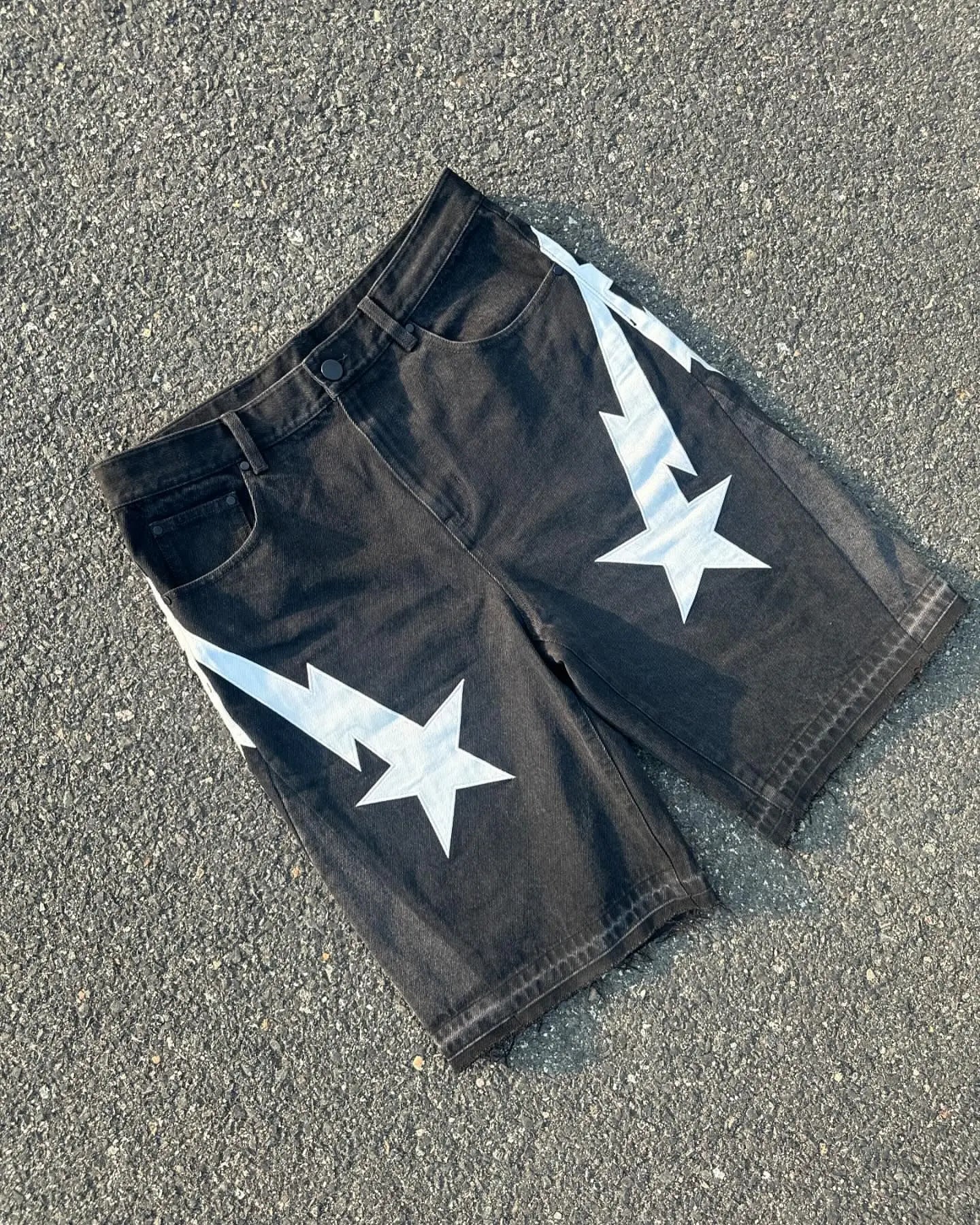 American fashion trend Street style wide-leg Jeans for men Y2k embroidered baggy jeans Goth punk High street casual shorts