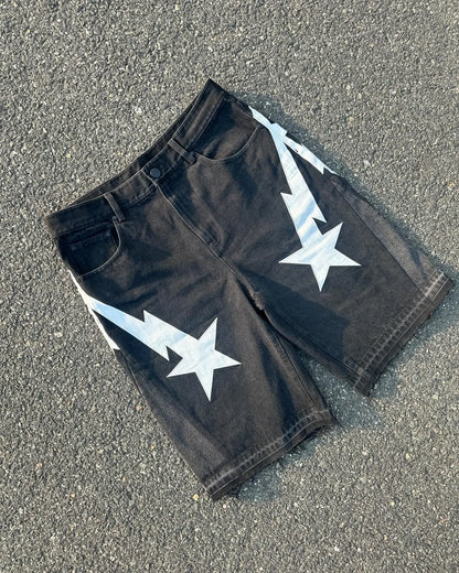 American fashion trend Street style wide-leg Jeans for men Y2k embroidered baggy jeans Goth punk High street casual shorts