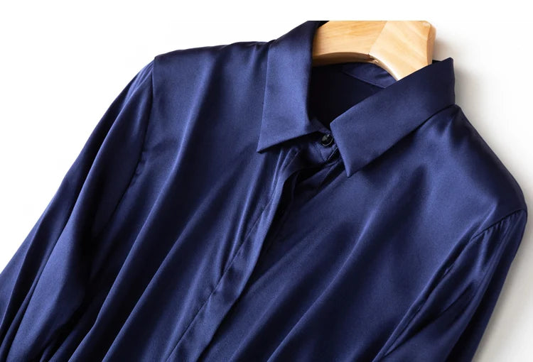 Tajiyane Women's 93% Mulberry Silk 7% Spandex 19 momme satin Silk Buttons long sleeve shirt Top Blouse office work chemise femme