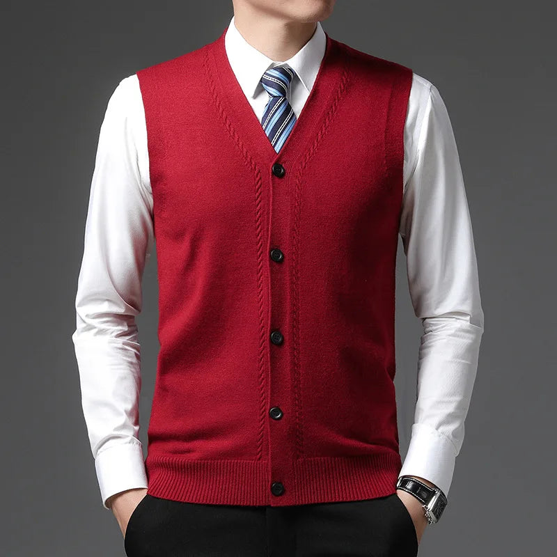 2026 Men's New Autumn and Winter Vest Young Casual Warm Knit Sleeveless Base Shirt Solid Color Jacquard Cardigan Vest