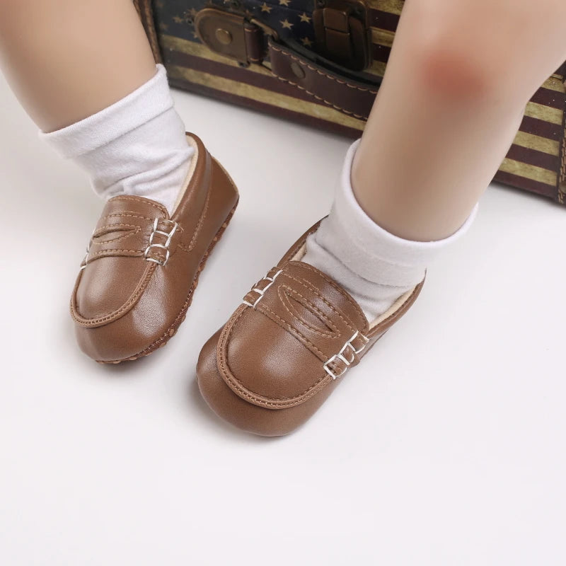 Newborn Baptist Shoes New Leather Gentleman Shoes Anti-slip Soft Bottom Indoor Baby Boys and Girls Casual Shoes Walking Shoes