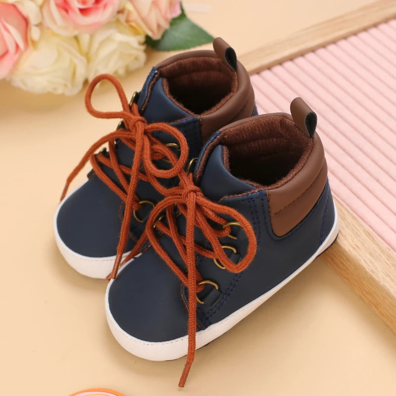 Lucky Blue Newborn Infant Toddler Boy Girl Casual Breathable Soft Cloth Bottom  Anti-slip PU Leather First Walkers Canvas Shoes