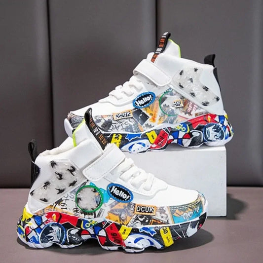 Autumn Kid Sneakers Chunky Versatile Basketball Sneakers for Children Fashion Causal Non-slip Boys School Sports Shoes Hook Loop