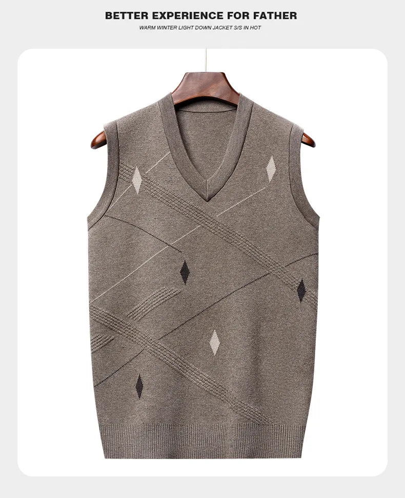 Men's Vest Knitted V-neck Young Business Sleeveless Jacquard Banquet Base Fashion Men's Vest