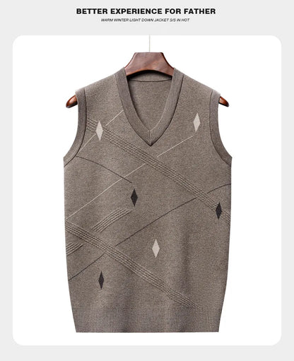 Men's Vest Knitted V-neck Young Business Sleeveless Jacquard Banquet Base Fashion Men's Vest