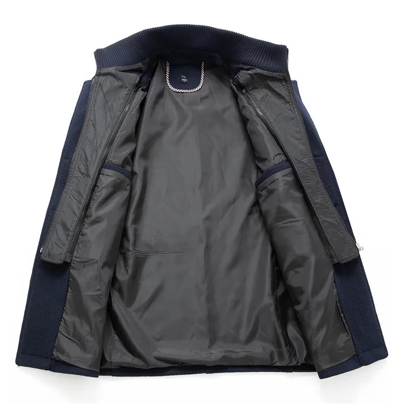 Autumn Winter Men's Woolen Coat Fashion Double Neck Coat Solid Color Long Sleeve Jacket