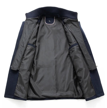 Autumn Winter Men's Woolen Coat Fashion Double Neck Coat Solid Color Long Sleeve Jacket