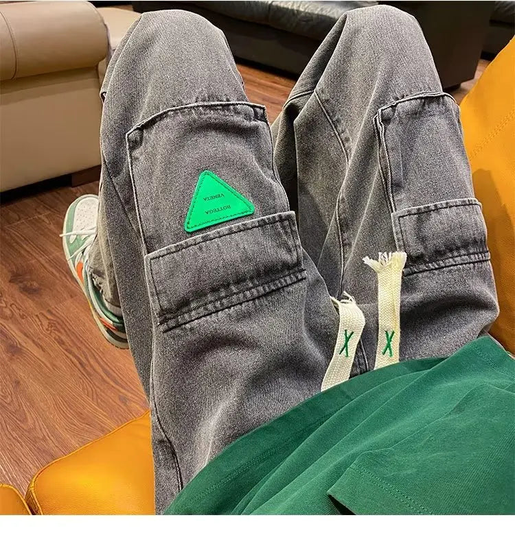 Men's Jeans European and American Pocket Straight Loose Large Size Men and Women Jeans Trendy Ins Hot Sale Skateboard Jeans