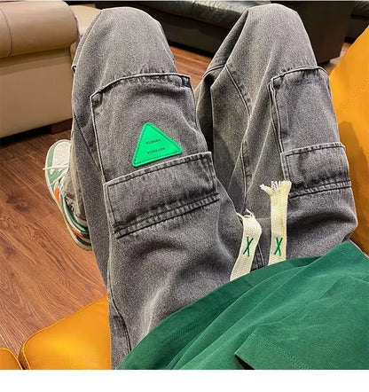 Men's Jeans European and American Pocket Straight Loose Large Size Men and Women Jeans Trendy Ins Hot Sale Skateboard Jeans