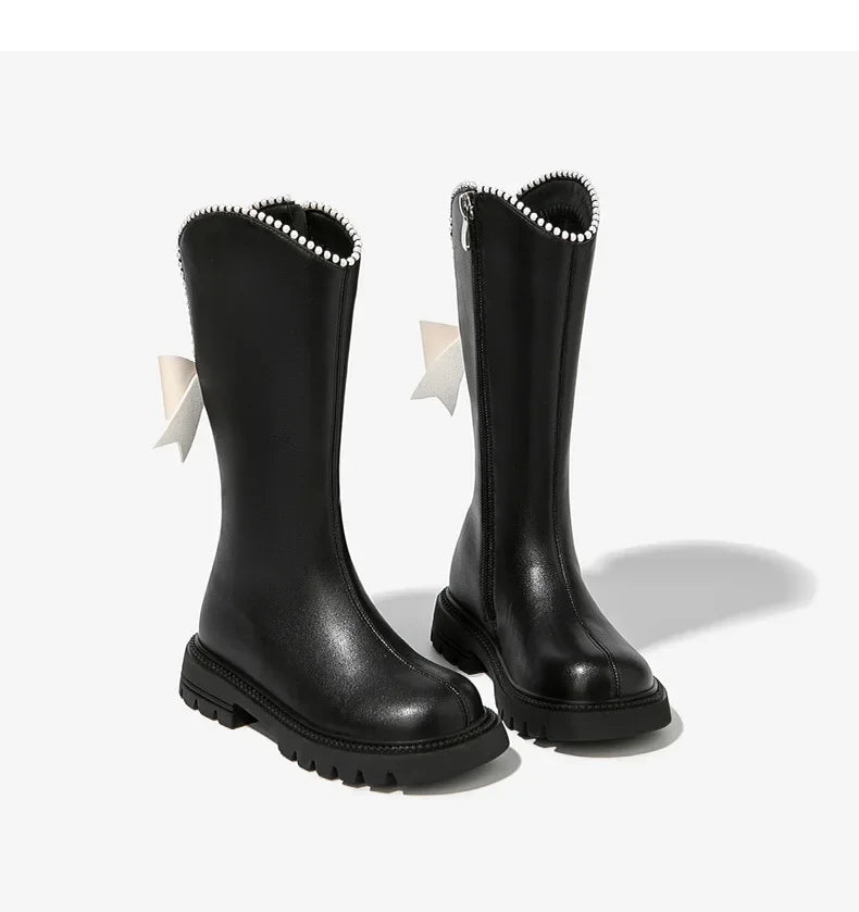 Long Boots for Girls and Children 2026 New Winter Long Leather Boots Princess Foreign Girls Plus Cashmere Shoes