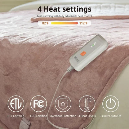 Heated Blanket Electric Throw 50''X60''-Soft Silky Plush Electric Blanket with 4 Heating Level & 3 Hour Auto Off Heating Blanket