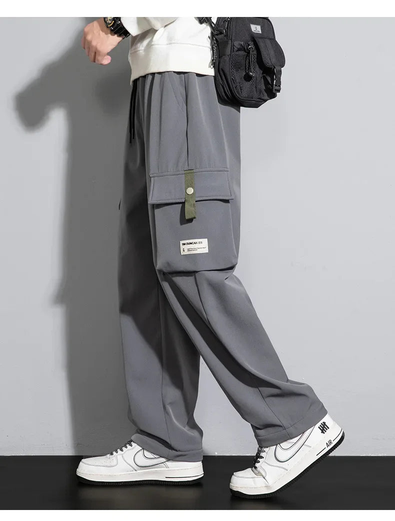 2025 Cargo Pants Men Straight Fit Wide Leg Fleece Lined Trouser Male Winter Fashion Loose Baggy Large Plus Size Warm Streetwear