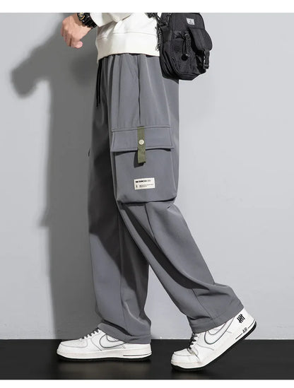 2025 Cargo Pants Men Straight Fit Wide Leg Fleece Lined Trouser Male Winter Fashion Loose Baggy Large Plus Size Warm Streetwear