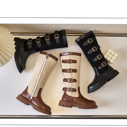 Children High Boots for Girls 2025 Autumn Winter New Fashion and Comfortable British Style Casual Versatile Trendy Leather Shoes