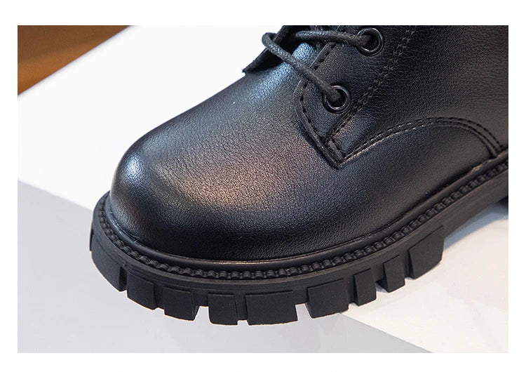 Girls Boots Simple Non-slip Back Zipper Summer Breathable Versatile Soft Autumn Winter Black Children Leather Boots 2025 New