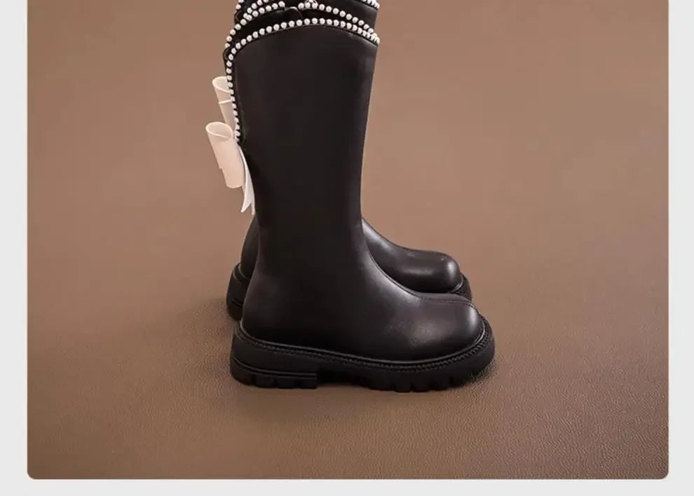 Long Boots for Girls and Children 2026 New Winter Long Leather Boots Princess Foreign Girls Plus Cashmere Shoes