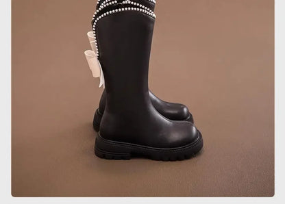 Long Boots for Girls and Children 2026 New Winter Long Leather Boots Princess Foreign Girls Plus Cashmere Shoes