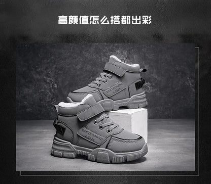 Children's Snow Hiking Boots High Top Plus Velvet Thickening Shoes For Boys Girls Outdoors Walking Fashion Sports Wear-resistant