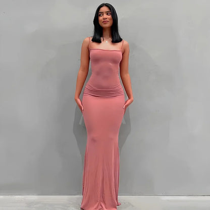 Women's Casual Lounge Slip Long Dress Sexy Sleeveless Backless Bodycon Maxi Dresses Summer Slim Elegant Sexy Outfits Ladies
