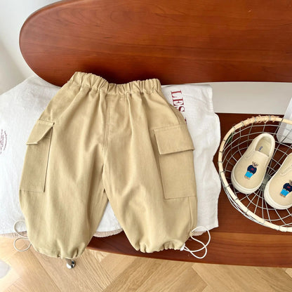 2025 Spring Baby Kids Pants Children's Solid Color Cargo Pants Boys Girls Loose All-match Trousers