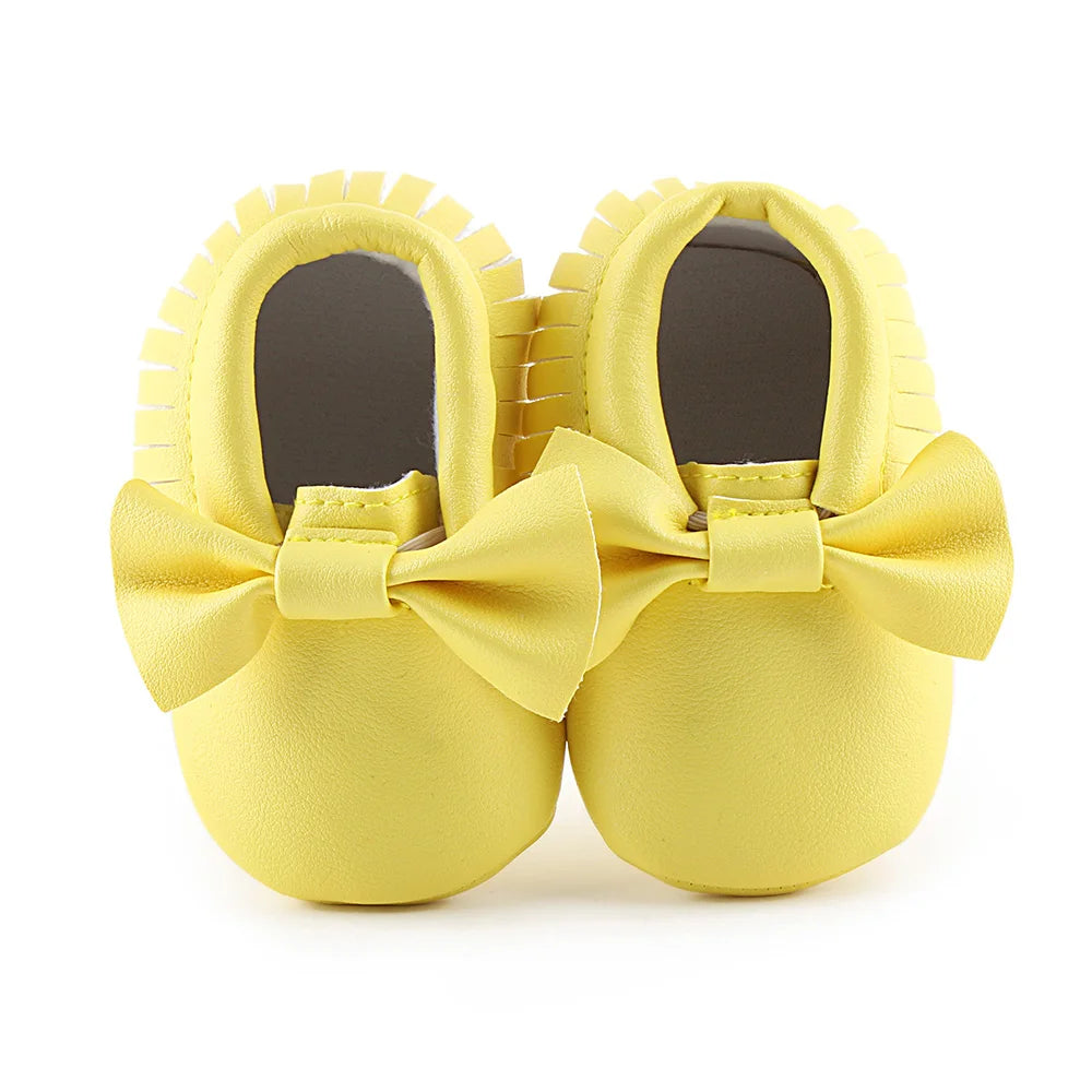 Meckior Baby Shoes Newborn Infant Boy Girl First Walker PU Sofe Sole Princess Bowknot Fringe Toddler Baby Crib Shoes Casual