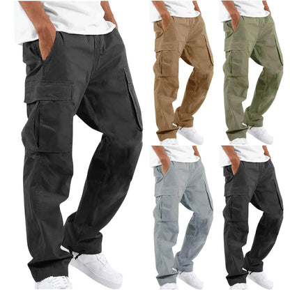 2026 new Men Spring Casual Trousers Solid Color Multi-Pocket Loose Straight Sports Fitness Pants Outdoor Cargo Pants Men