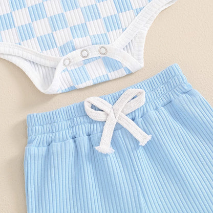 Mubi neo 3 -18 Months Newborn Baby Boy Clothes Ribbed Knit Short Sleeve Romper Shorts Set Infant Summer Outfit  Sets for Babies
