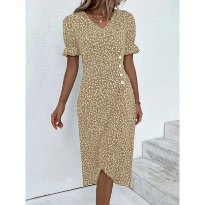Elegant Ladies Midi Dress Geometric Button Split Dress Платья Vestidos Medievales Para Mujer De Verano Elbiseler Jurken Dames