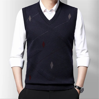 Men's Vest Knitted V-neck Young Business Sleeveless Jacquard Banquet Base Fashion Men's Vest