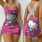 Mini Dress Pajama Skirt Hello Kitty Sexy Dresses Off Shoulder Bow Knot Satin Surface Women's Fashion Summer 2026 Short Party Lace