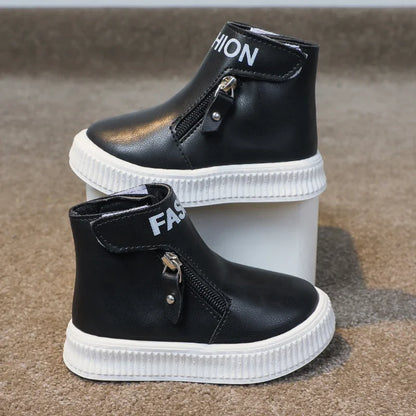 Kids Leather Boots Children Short Sport Boots Side Zipper Round-toe Classic Solid Color Non-slip Boys Girls Fashion Boots 2025
