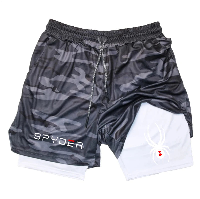 Y2K Performance Shorts Men Spider Printed GYM Casual Sports Compression Shorts Workout Running Mesh 2 In 1 Sport Short Pants